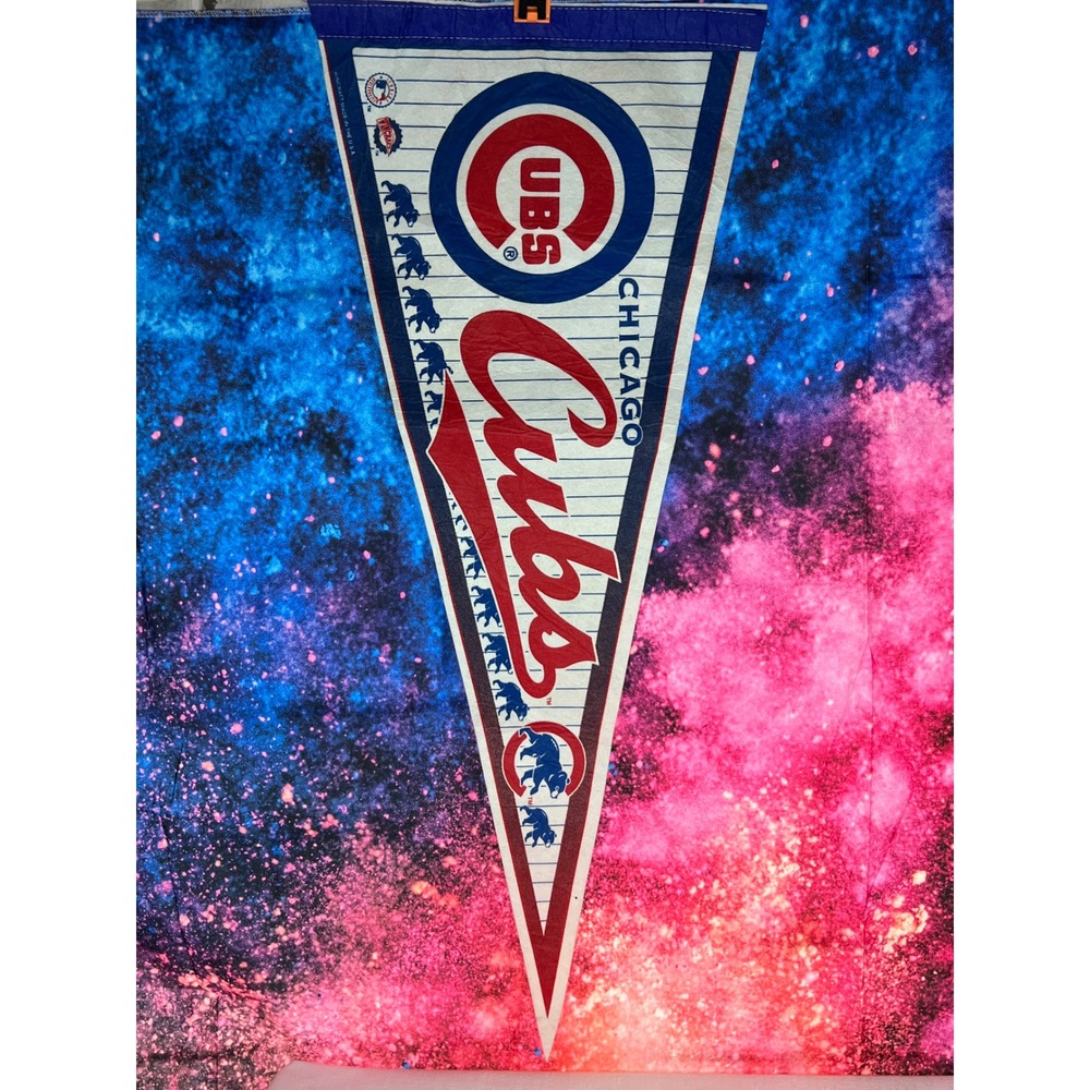 Vintage 1980s Cubs WinCraft MLB Felt Pennant - Pinstripe Walking Bear Logo 30"
